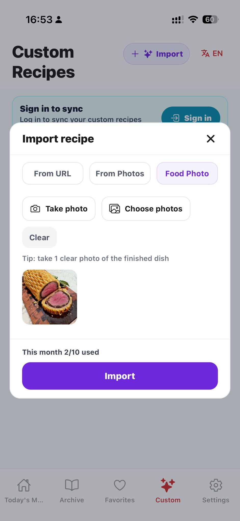 Import recipe from photo