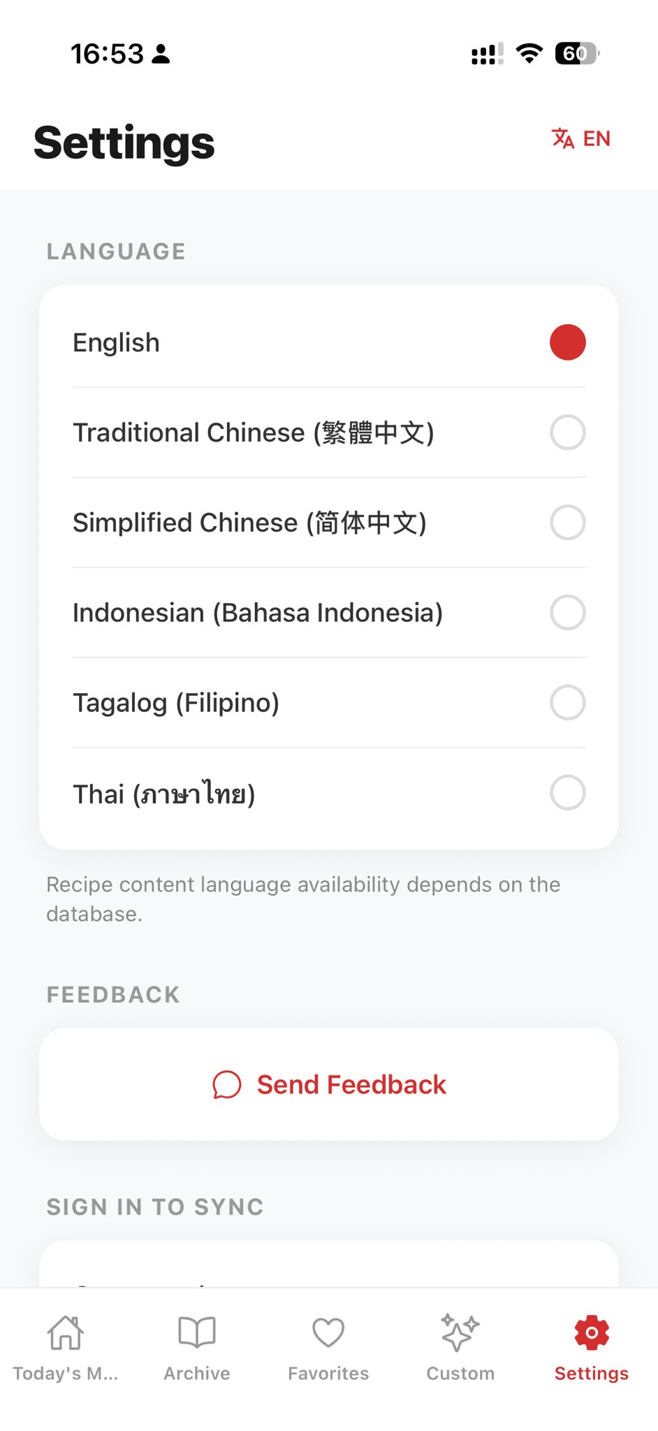 Language settings