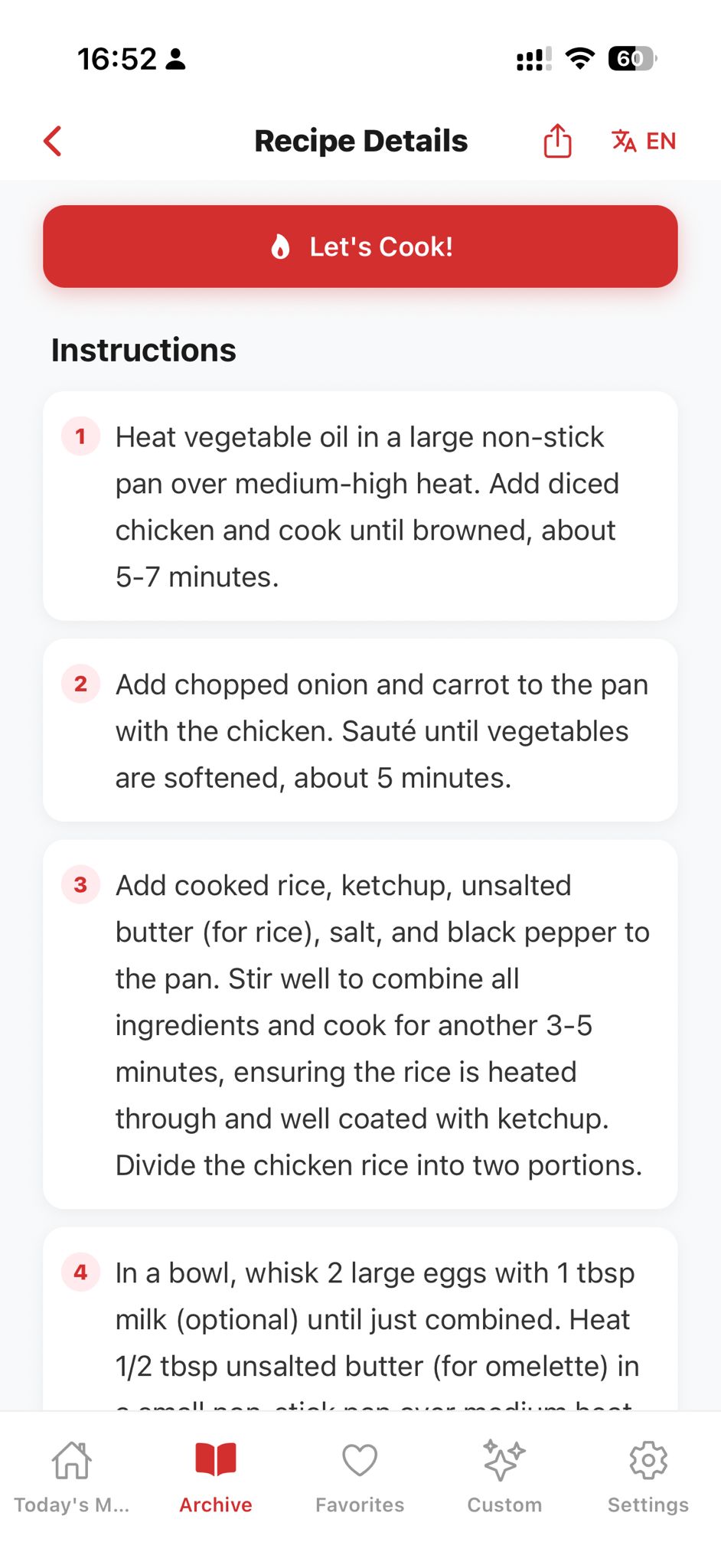 Step-by-step cooking instructions